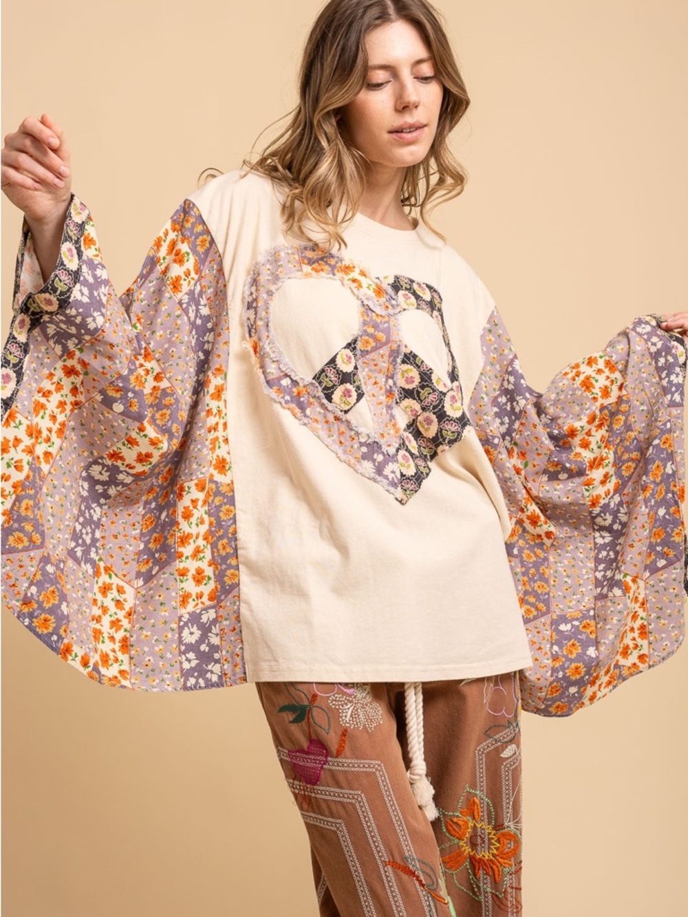 Blue Velvet Heart Peace Sign Patched Upcycled Inspired Poncho Top
